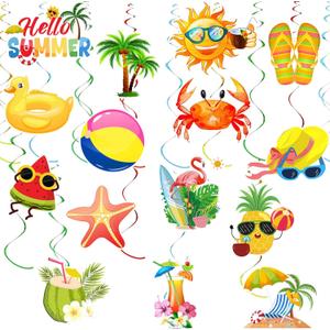 35Pcs Summer Pool Beach Hanging Swirl Decor, Hello Summer Beach Party Decorations, Hawaiian Luau Themed Swirls Streamers Ceiling Supplies for Boys Girls Kids Baby Shower
