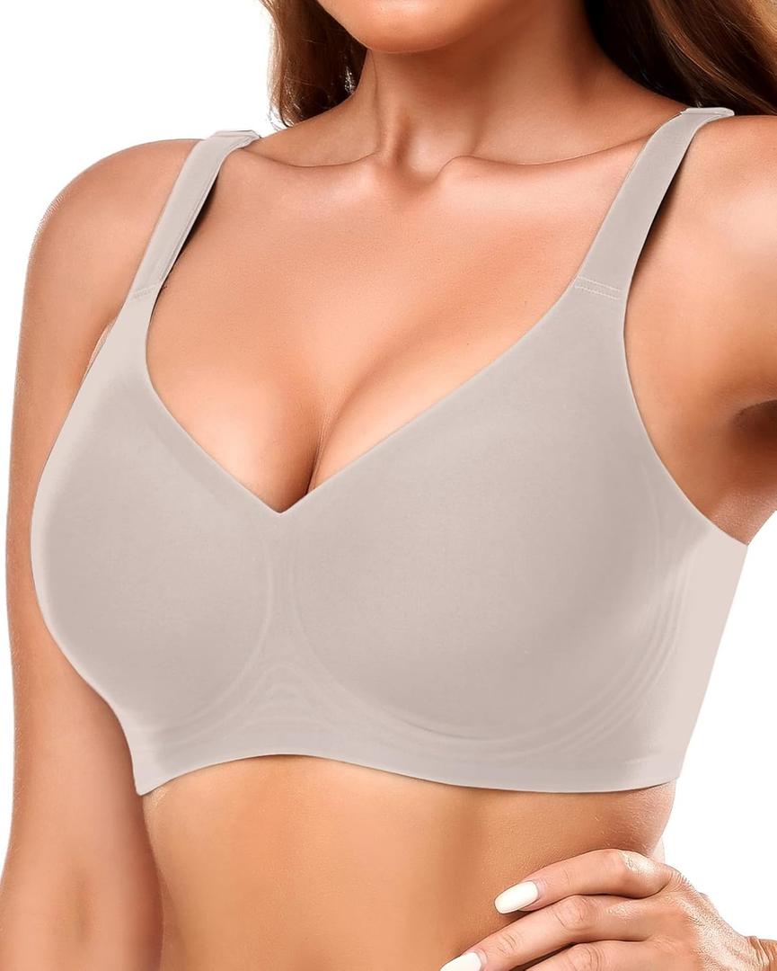 Gailife Smooth Wireless Bras for Women No Underwire Comfort Seamless Supportive Bra Raceback Push Up Bralettes Full Coverage (Large, Light Grey)
