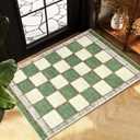 Yinhua Green Checkered Rug 2x3 Farmhouse Washable Rugs for Entryway Non Slip Soft Small Area Rug, Vintage Door Mat Low Pile Geometric Throw Rugs Carpet for Beside Dorm Kitchen (Green and White)
