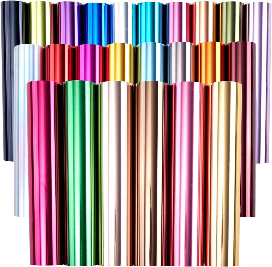 Tintnut Metallic Heat Transfer Vinyl Multicolored Chrome HTV -24 Sheets 12"x 10" Foil Holographic Iron On Vinyl for DIY T-Shirts Handbags Hats Crafts