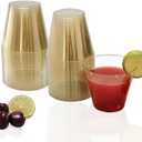 50 Pack Plastic Cups, 9 oz Glitter Disposable Gold Cups, Clear Plastic Tumblers and Clear Party Cup for Weddings, Birthday,Thanksgiving, Christmas,etc.