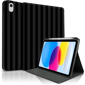 Case for iPad 11th (A16) 11-inch 2025 / 10th Generation 10.9-inch 2022, Striped Cute Girly Collegiate Style Case with Pencil Holder for Kids, Boys, Girls, Anti-Slip, Anti-Shock - Black