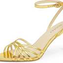 VIUGJNEX Women Gold Heels Strappy High Heels Stilettos Open Toe Ankle Strap Dress Comfortable Wedding Lace Up Heeled Sandals Size 7.5
