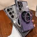 Magnetic Kickstand (Glitter Diamond Bumper) Case for Samsung Galaxy S25 S24 S23 S22 Ultra Plus (Compatible with Magsafe) Sparkling Cover Shiny Rhinestone Cases (Purple,for Galaxy S25)