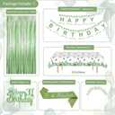 30th Birthday Decorations for Her, Sage Green 30th Bday Decorations for Women Happy Birthday Banner Green Gold Balloons Crown Sash Fringe Curtain Tablecloth Cake Topper for Bday Decor