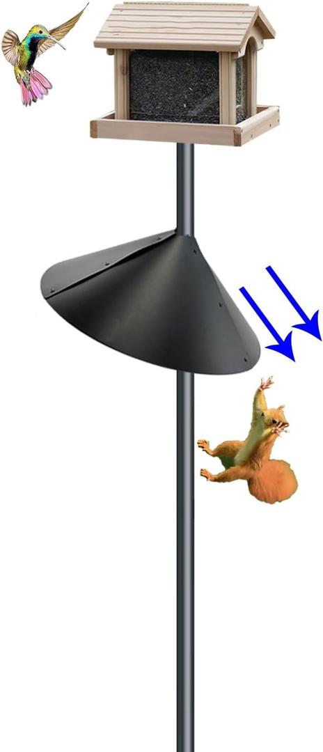 Squirrel baffle for bird feeders pole, squirrel proof cone for outdoors shepherds hook. Squirrels deterrent for bird house, large squirrel guard/blockers, bird feeder accessories, 18 inch Pole mount