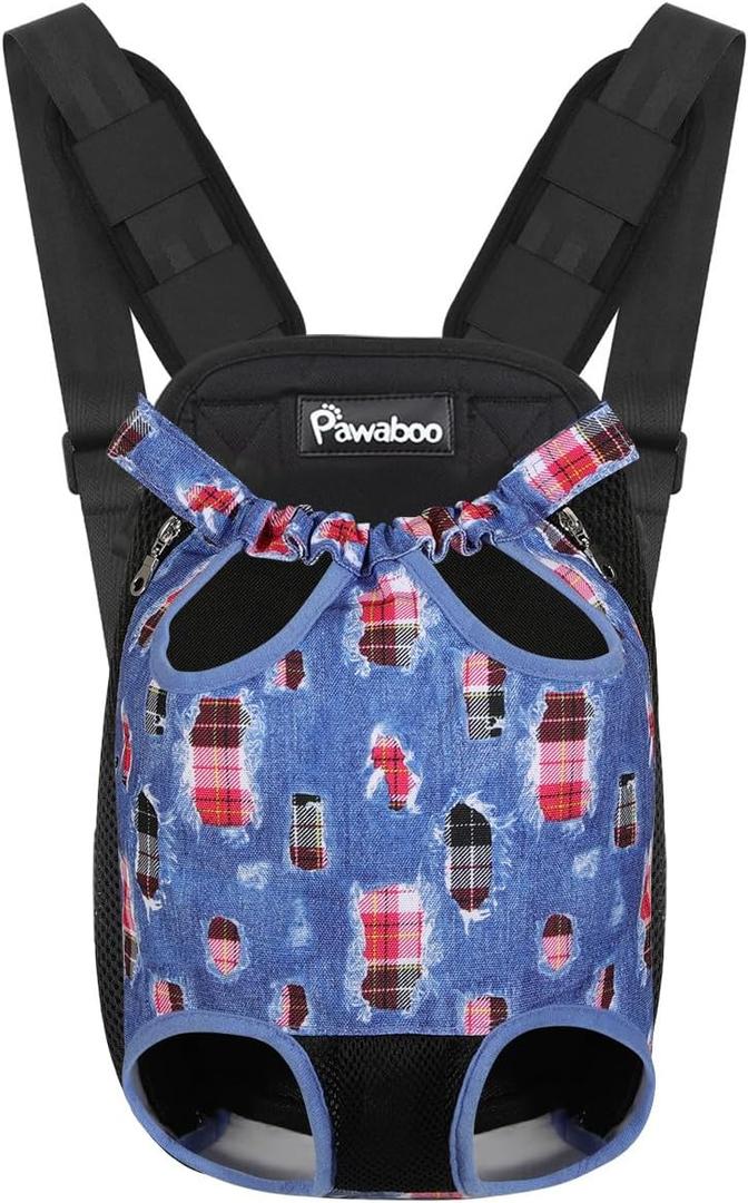Pawaboo Pet Carrier Backpack, Adjustable Pet Front Cat Dog Carrier Backpack Travel Bag, Legs Out, Easy-Fit for Traveling Hiking Camping for  Medium Dogs Cats Puppies, Medium, Denim Blue