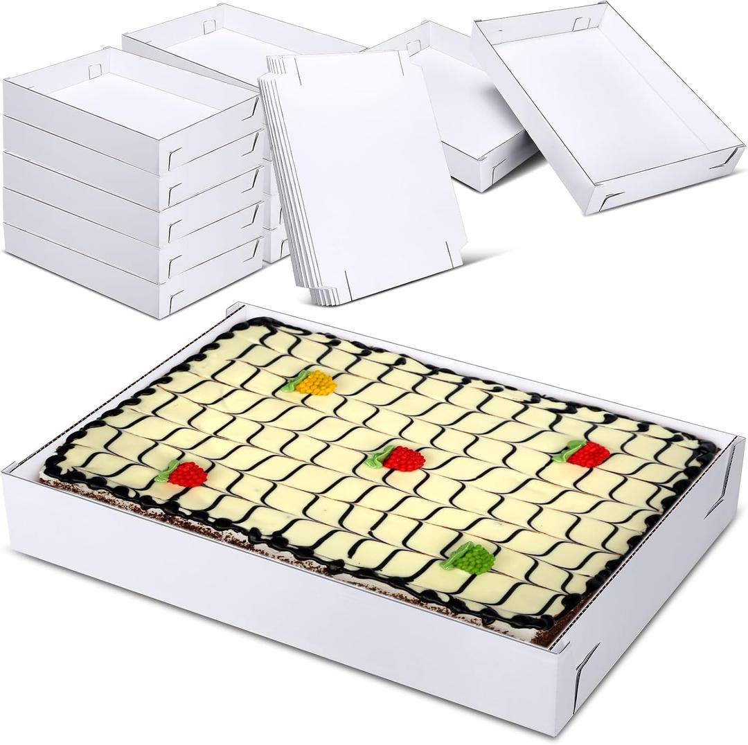 Reallnaive 10 Pack Full Sheet Cake Boxes 26 x 18 x 4 Inch Non Window Sheet Cake Box Bottom White Corrugated Greaseproof Bakery Tray Food Container Holder for Kitchen Cupcake Dessert (Excluding lid), approximately 26 x 18 x 4 inches