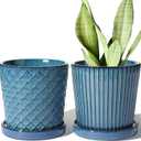 LE TAUCI Ceramic Pots for Plants, 5.5 Inch Plant Pots with Drainage Hole and Saucer, Indoor Plant Pots for Succulent, Snake Plants and Cactus, Flower Pots, Set of 2, Reactive Glaze Blue