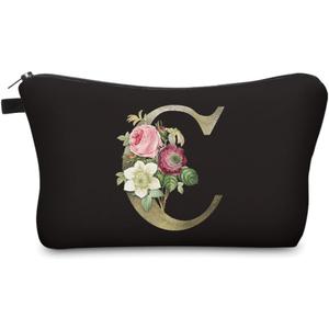 Deanfun Makeup Bag, Bride Bridesmaid A-Z Make Up Bag, Small Personalized Initial Letter 3D Printings Waterproof Cosmetic Bags for Women (C)
