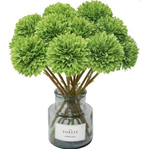Tinsow 12 pcs Artificial Flowers Green Faux Ball Chrysanthemum Bouquet Flowers Wedding Bouquet for Spring Home Garden Party Wedding Decoration St Patricks Day Table Centerpiece