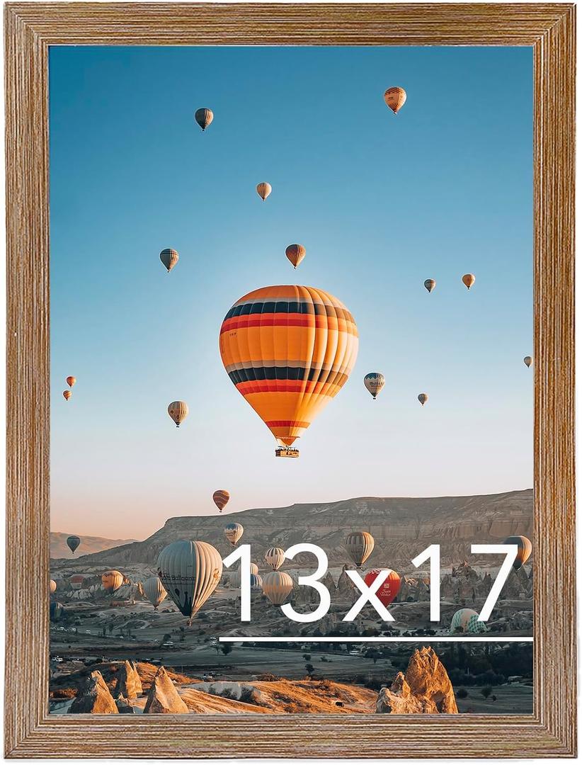 JCJMY 13x17 Picture Frame Rustic Brown for Wall Hanging, Wall Mounting Horizontally or Vertically, 13 x 17 Wall Gallery Poster Photo Frames with Shatter Resistant Plexiglass, Rustic Brown