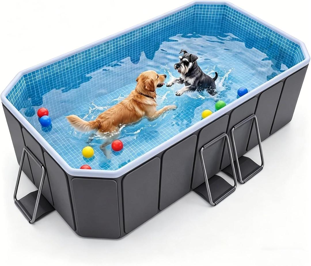 78.7" Foldable Dog Pool & Bath Tub for Large Dogs, Non-Inflatable Hard-Sided Pet Pool, Large Dog Bathing Tub with Reinforced Frame, Filter Port & Easy Drain, Grey