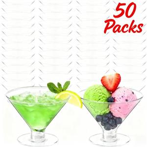 Meolibour 50 Pcs Disposable Plastic Martini Glasses for Parties 5oz, Unbreakable Clear Cocktail Dessert Parfait Glasses, Mini Martini Cups for Wedding Party Bowl Wine Ice Cream