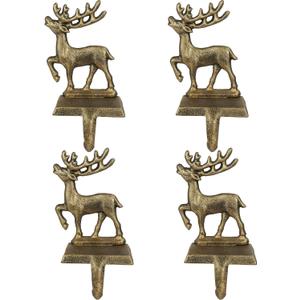 4Pcs Stocking Holders, Reindeer Pattern Metal Mantel Hooks, Anti-Slip Heavy Duty Solid Cast Iron Mantle Hangers Xmas Dcor for Fireplace Holiday Indoor Decoration
