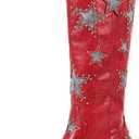 Richealnana Women's Studded Star Rhinestones Cowboy Zipper Knee High Boots Block Heel Western Congirl Boot (10, Red and Black)