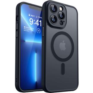 CANSHN Magnetic Compatible with iPhone 13 Pro Max Case, Upgraded [Full Camera Protection] [Compatible with Magsafe] [Translucent Matte] Shockproof Protective Phone Case Cover 6.7 Inch - Black