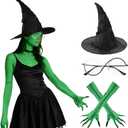 4PCS Witch Costume Accessories Set Wicked Costume Witch Costume Accessories with Hat Gloves Glasses