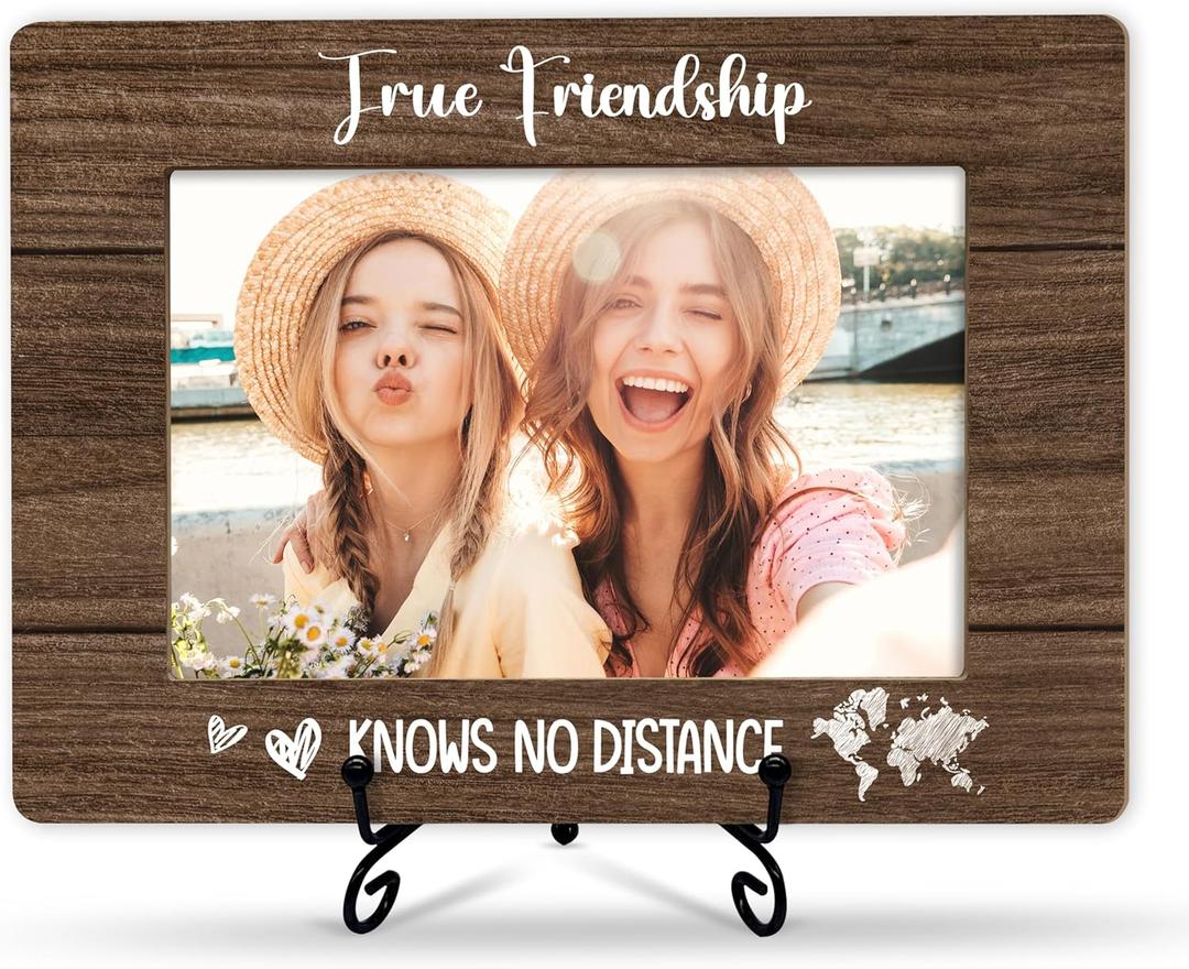 Friends Picture Frame Gifts, True Friendship Knows No Distance Photo Frame With Iron Stand, Best Friends Birthday Christmas Gifts Ideas, Long Distance Friendship Gifts For Women Sisters Friends, A58