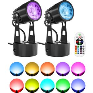 LED Spot Lights Indoor 3W RGB Accent Lighting Up Lights Indoor Spotlight Lamp for Plants 120V Uplighting Christmas Decor US 2-Plug 6 FT Cord with Floor Foot Switch (2 Pack with Base)