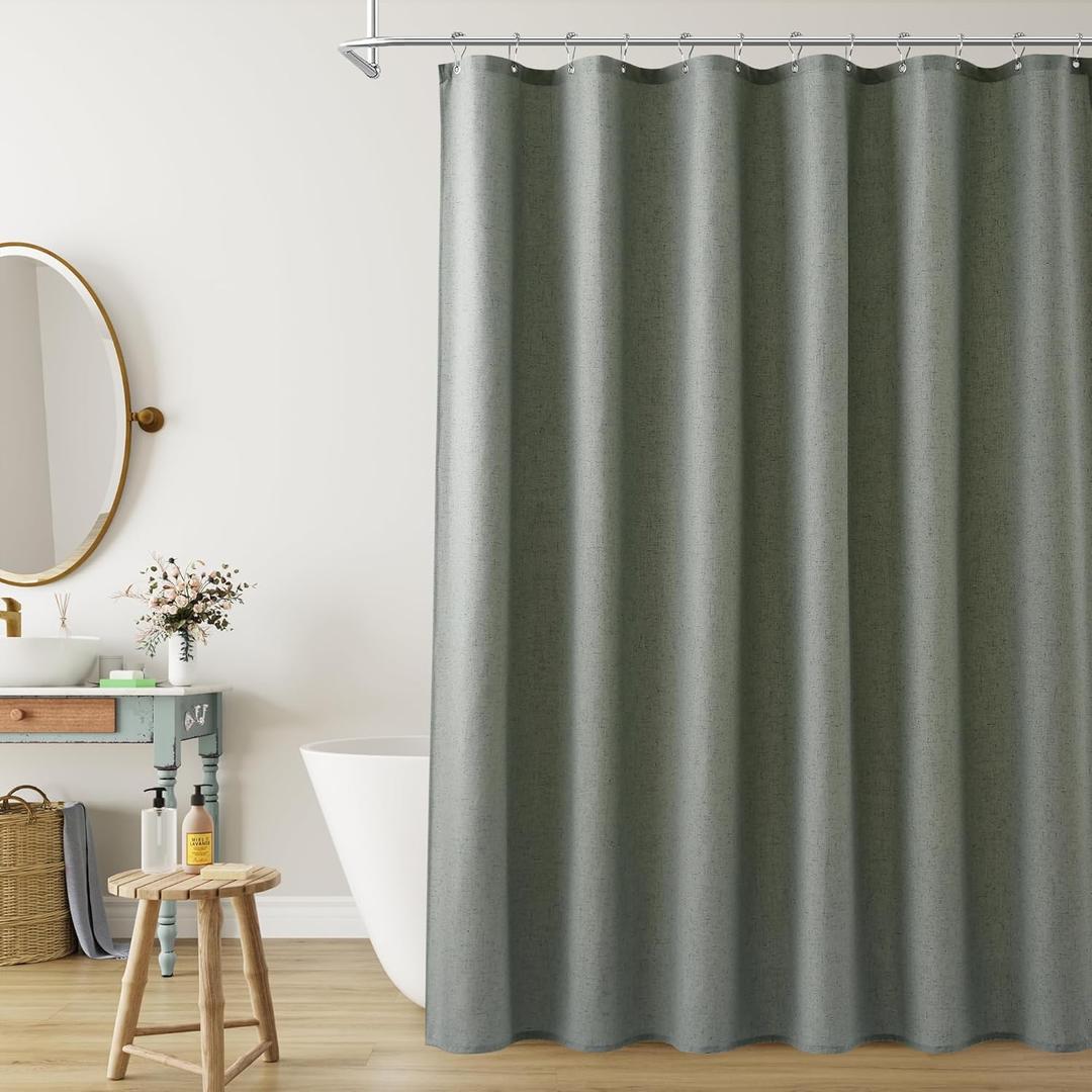 Naturoom Desert Sage Linen Shower Curtain, Country Boho Farmhouse Bath Decor Shower Curtains Neutral Cloth Weighted Textured Fabric Bath Curtain Liner with Hooks, 72x72