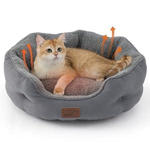 Bedsure Self Warming Cat Bed - Round Cat Beds for Indoor Cats, Washable Pet Bed for Puppy and Kitten with Slip-Resistant Bottom, 20 Inches, Self Warming Grey
