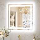 Keonjinn Bathroom LED Mirror 30 x 30 Inch Frontlit and Backlit, Tempered Glass Stepless 3 Colors Temperature & Dimmable Square Wall Mirror, UL Listed LED Driver, Double LED Strips, Anti-Fog