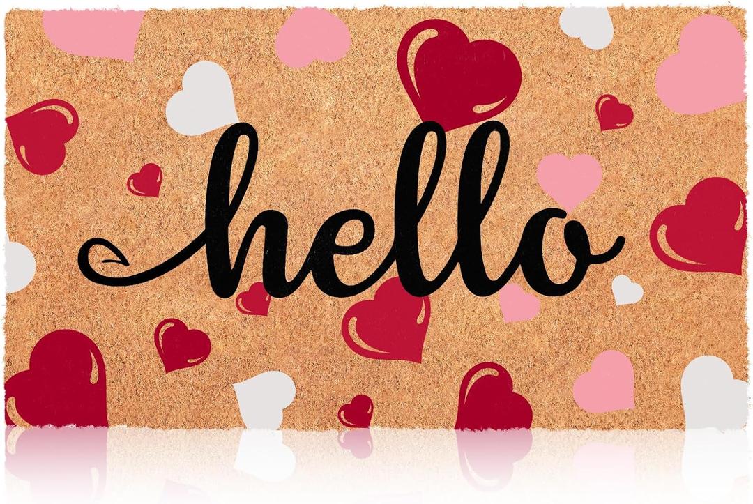 Blosssound Valentine's Day Doormat 17x29 Inch Welcome Rugs Coir Decorative Kitchen Mats Non Slip Entrance Floor Rugs for Indoor and Outdoor Home Decor Supplies(Hello)