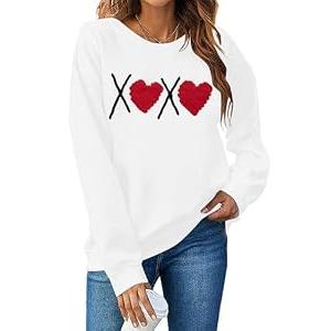 Valentines Heart Sweatshirts For Women Love Sweatshirt Cute Heart Graphic Sweater Casual Patch Pullover Tops White, 2XL