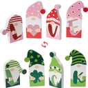 WDS WONDROUS Valentine Decor & St Patricks Day Decorations, 4 Pcs Double-Sided Love & Luck Gnome Wooden Reversible Sign for Table Tiered Tray Mantel Decorations