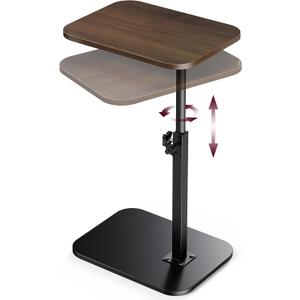 End Table C-Shaped Adjustable Pedestal Side Table Night Stand with 360 Rotating Top, Height Adjustable, Small Couch Living Room or Bedroom Versatile End Table for Sofa or Bedside, Rustic Brown