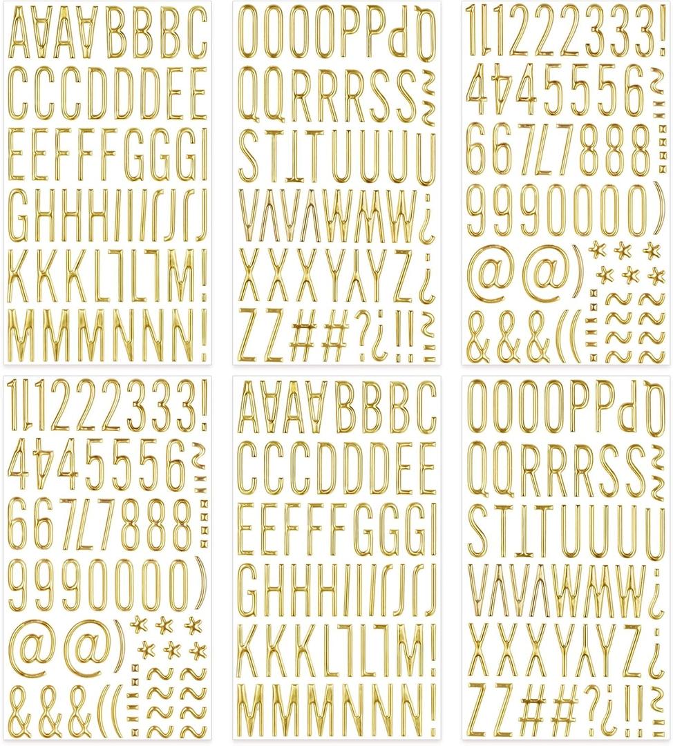 6 Sheets Gold Puffy Letter and Number Stickers 1 inch Gold 3D Alphabet Letter Stickers Waterproof Golden Foam Stickers for Mailbox Poster Scrapbooking Sign Graduation Cap Decor DIY