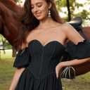 Scarlet Darkness Women Off Shoulder Corset Dress Sweetheart Fishboned Puff Sleeve Renaissance Dress (Black, M)