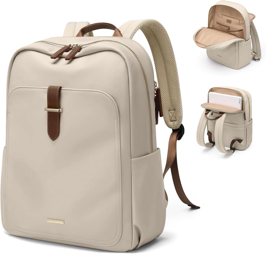 Laptop Backpack for Women,Casual Work Business Backpacks Purse Carry on Travel Backpack,15.6 Inch,Apricot