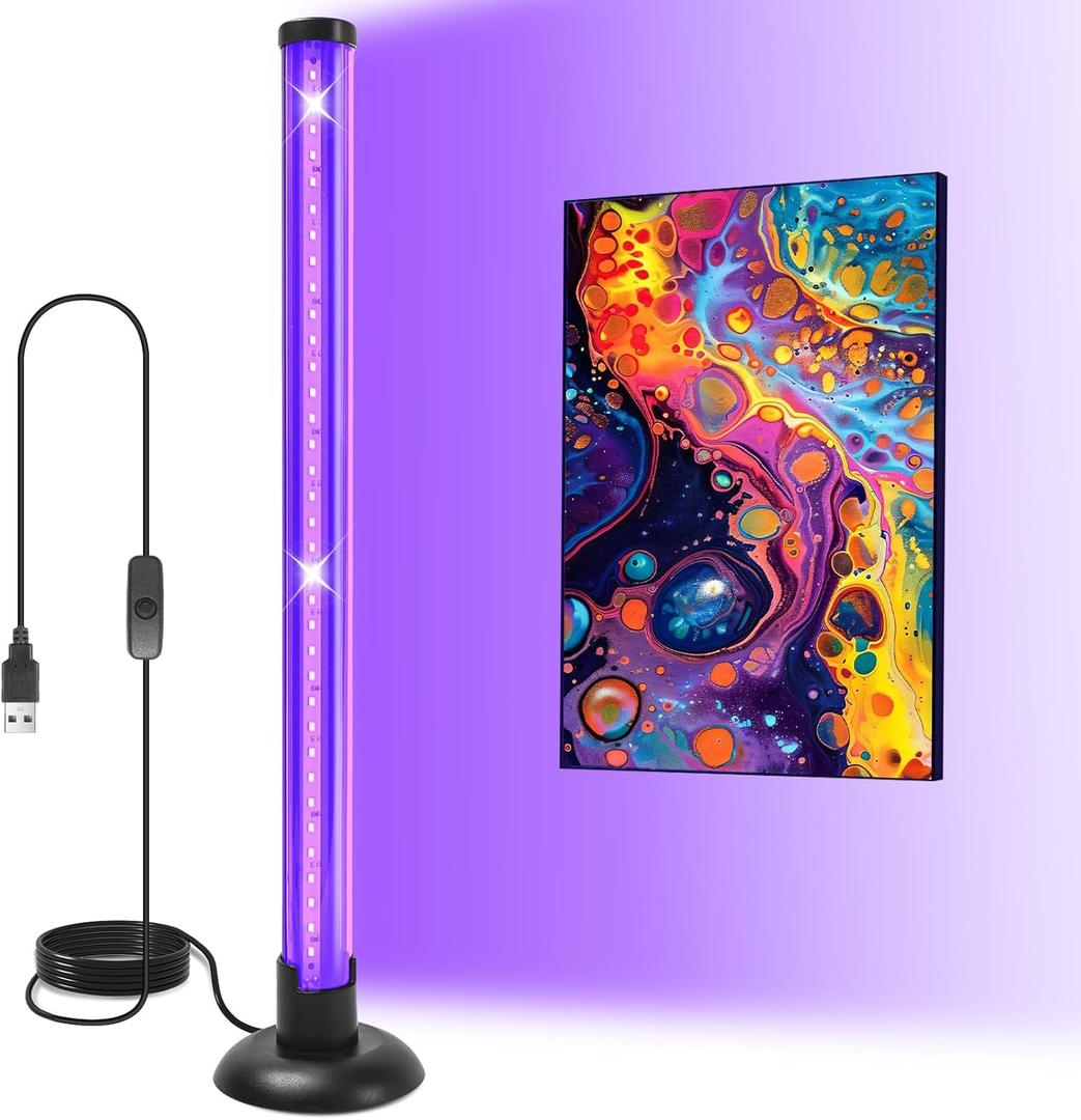 15W LED Black Lights, Vertical Standing Table Blacklight Fixture, 390-400nm, Desktop Led Black Light with Stand, 5FT Cord and Switch,Black Lights Party Supplies, 1pack