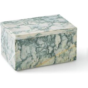 Natural Marble Storage Box with Lid, Rectangular Stone Organizer Box for Jewelry, Cotton Swabs, Makeup, 5.9x3.9x3.1 Inch Luxury Home Decor Marble Keepsake Box (Cyan-green)