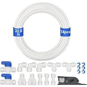 Water Line Kit, Lifevant 1/4 O.D. Water Tubing 32.8FT for R.O. System and ice Maker with 12-PCS Quick Connect and Tubing Cutter