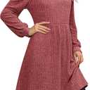 OFEEFAN Womens Knit Sweater Dress with Pockets Square Neck Long Sleeve Dresses (S)