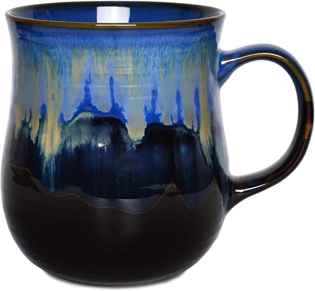 Bosmarlin Large Ceramic Coffee Mug, Blue Big Tea Cup for Office and Home, 21 Oz, Dishwasher and Microwave Safe, 1 PCS (Deep Blue)