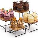 ZENFUN 4 Piece Wood Buffet Risers, Dessert Table Risers Food Display Riser, Pizza Pan Riser, Cupcake Stand & Wood Display Risers, Nesting Food Platter and Plate Holder