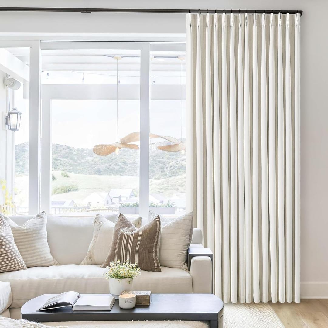 Natural Cream Linen Black Out Curtains 120 Inch Long for Living Room Bedroom 2 Panel Sets Room Darkening Pinch Pleated Back Tab Extra Long Blackout Curtains Boho Farmhouse Thermal Insulated Drapes  