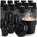 Ceenna 100 Set 7 oz Disposable Coffee Cups with Lids to Go Coffee Cup Insulated Hot Ripple Cup Paper Espresso Cups Bulk for Hot Chocolate Tea Cocoa Drinks Party