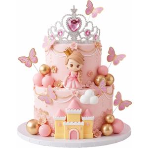 24Pcs Princess Castle Cake Topper Princess Cake Decorations with Crown Cake Topper for Princess Birthday Party Supplies