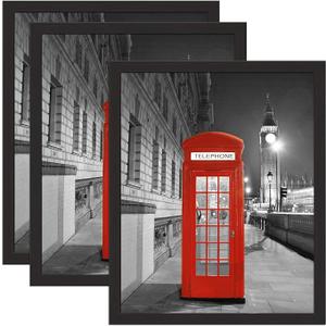 16x20 Frames, Black Picture Frame 16x20 inch, Wood Poster Frames 16 by 20, Wall Decor Frames 16 x 20, Photo/Puzzle Prame Set with Plexiglass, 3 Pack