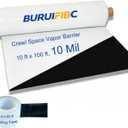 10 Mil Crawl Space Vapor Barrier 10 ft x 100 ft (1000 sq.ft) with 2 in x 65 ft Sealing Tape, Black & White Plastic Sheeting for Crawlspace Encapsulation, Heavy Duty Moisture Barrier for Ground Cover
