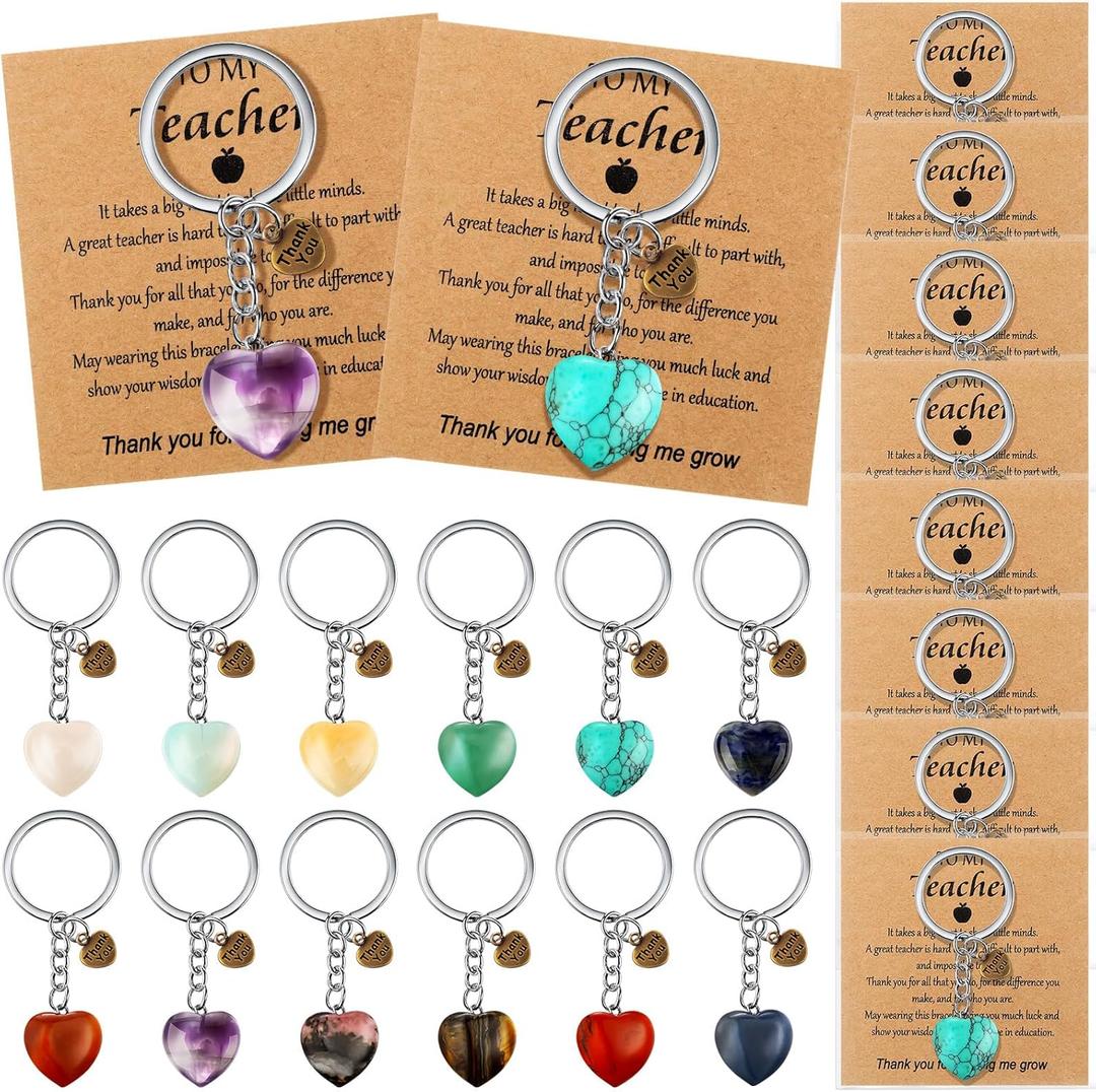 Sureio 12 Pack Teacher Appreciation Gifts Bead Kechain in Bulk, Thank You Help Me Grow End of Year Graduation Teacher Day Gifts for Women