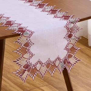 Natural Linen Table Runner 120 inches Neutral Earth Tones Beige Lace Handcrafted Coffee Table Runners Dresser Scarf for Spring Easter Summer Kitchen Wedding Party (16”x120”, Dark Red)