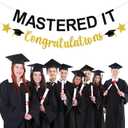 5 x Mastered It Graduation Decorations Gold and Black Glittery Congratulation Banner Congrats Grad Decor for Class of 2025 Party