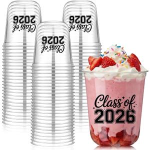 Potchen 50pcs Graduation Cups Class of 2026 12oz Clear Plastic Graduation Party Cups for 2026 Celebration Party Supplies Congrats Grad Tableware Decoration(Black)