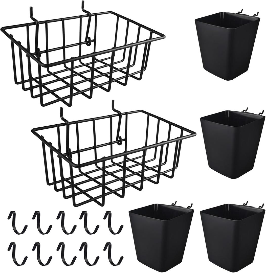 G.CORE Pegboard Bins Baskets Organizer with Peg Board Hooks Cups - 16 Pack Peg Accessories Fit 1/8" & 1/4" Pegs - Black Holders & Hangers for Garage Craftroom Tool Hanging Display Storage Organization